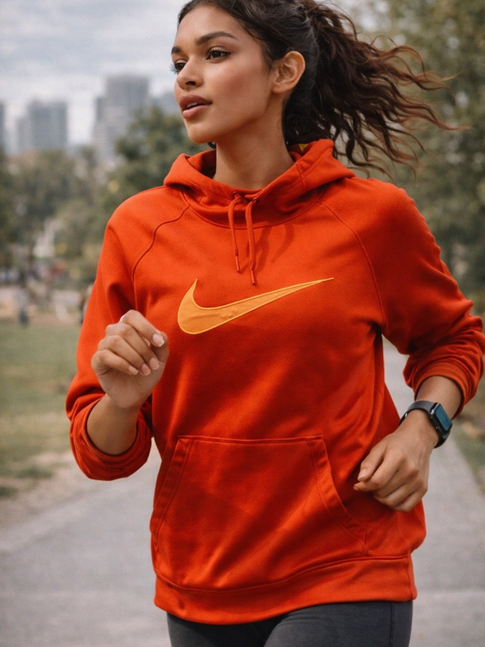 Nike Orange Hoodie with Yellow Swoosh